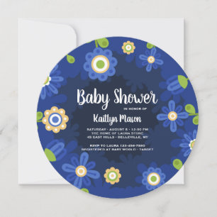 Invitation Baby shower Floral Bleu