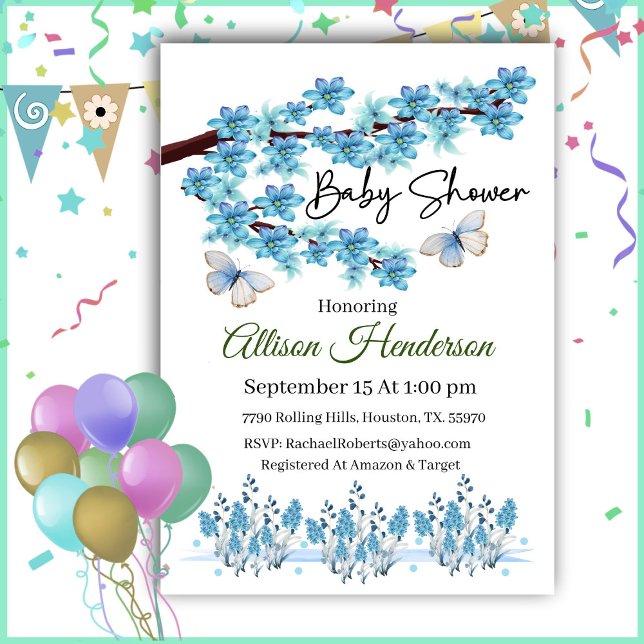 Invitation Baby shower Floral Bleu (Créateur téléchargé)