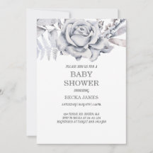 Invitation Baby shower Floral Bleu