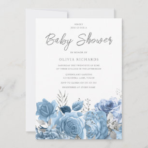 Invitation Baby shower floral bleu ciel bleu Dusty