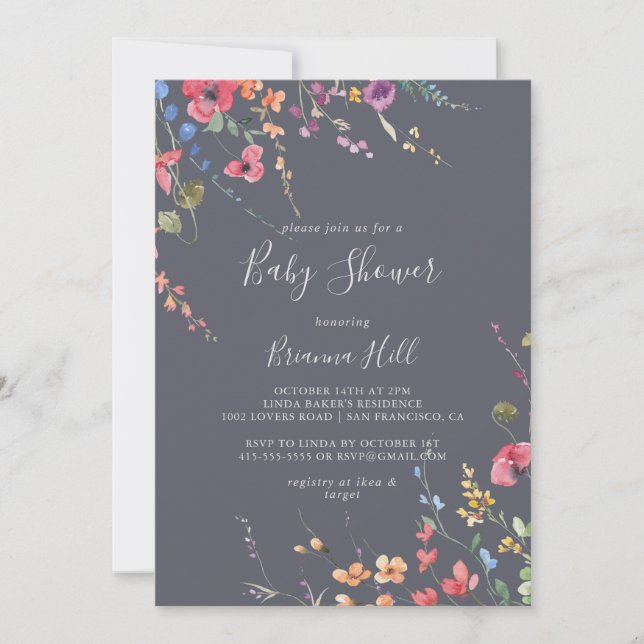 Invitation Baby shower floral bleu classique (Devant)