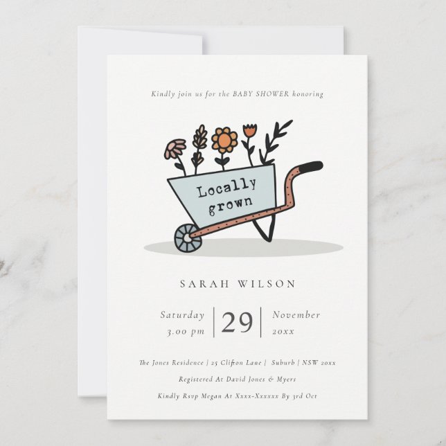 Invitation Baby shower floral bleu cultivé localem (Devant)