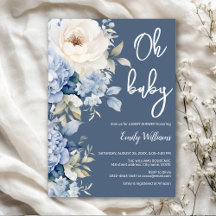 Baby shower floral bleu et blanc poussiéreux