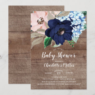 Invitation Baby shower floral bleu et bleu rustique de la mar