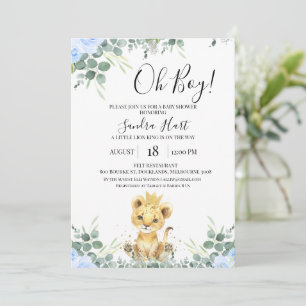 Invitation Baby shower Floral bleu Eucalyptus Lion King