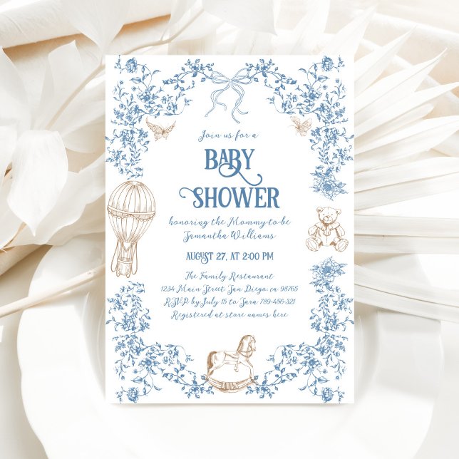 Invitation Baby shower floral bleu foncé (Créateur téléchargé)