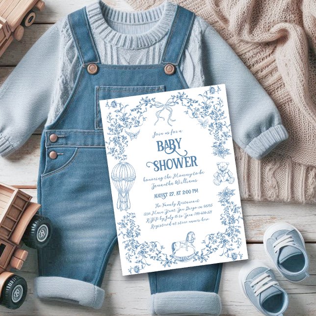 Invitation Baby shower floral bleu foncé (Créateur téléchargé)
