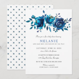 Invitation Baby shower Floral bleu Indigo