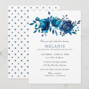 Invitation Baby shower Floral bleu Indigo