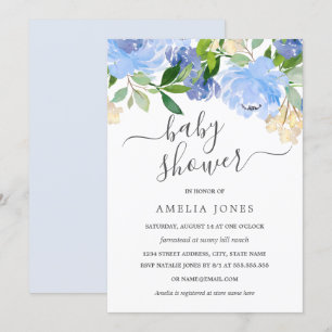 Invitation Baby shower floral bleu marine