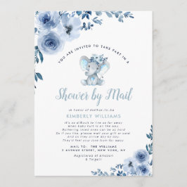Invitation baby shower floral bleu petit éléphant par la post