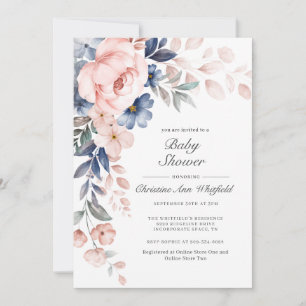 Invitation Baby shower Floral bleu rose