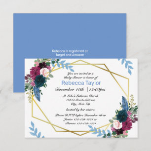 Invitation Baby Shower Floral Blooms Mod Bleu -3x5