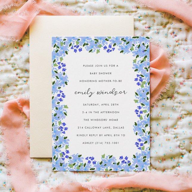 Invitation Baby shower Floral Blue Watercolor (Créateur téléchargé)