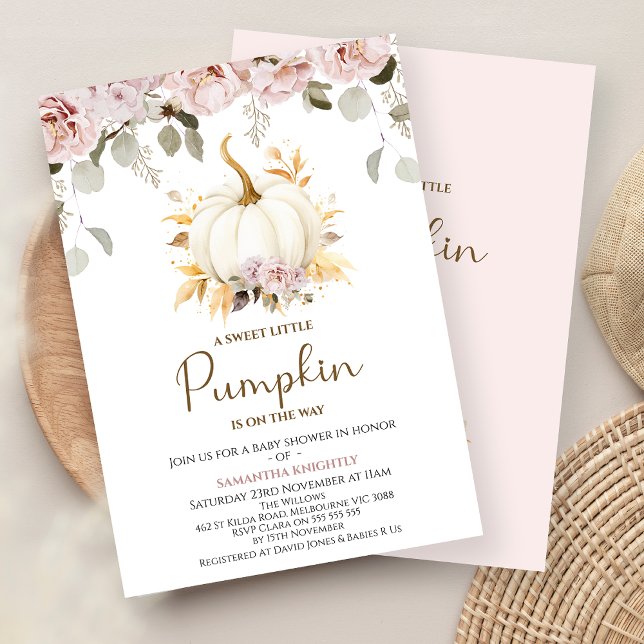 Invitation Baby shower floral Blush Little Citrouille (Girls Little Pumpkin Baby Shower Invitation, Fall Baby Shower Invitation Girl, Fall Baby Shower )