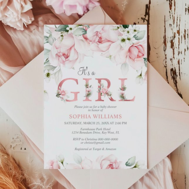 Invitation Baby shower floral Blush & Rose Gold (Créateur téléchargé)