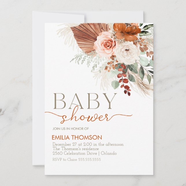 Invitation Baby shower Floral Boho (Devant)