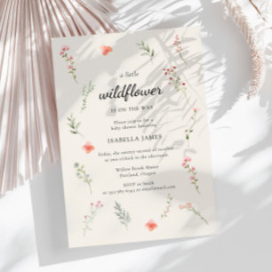 Invitation Baby shower Floral Boho Beige Fleur sauvage minima