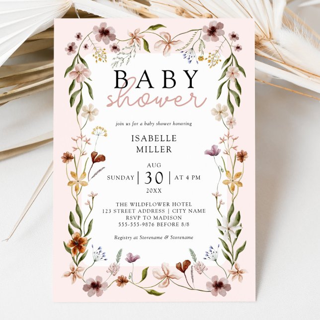 Invitation Baby shower Floral Boho Fleurs sauvages (Floral Baby Shower Boho Wildflowers Invitation)