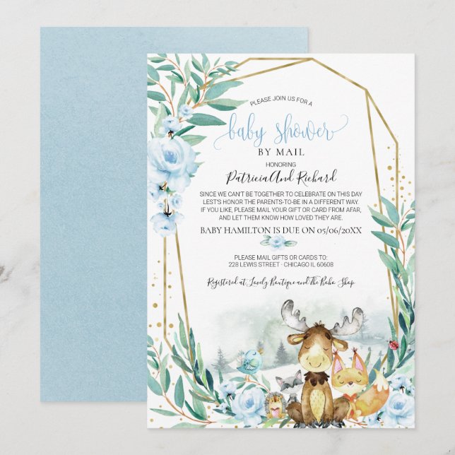 Invitation Baby shower Floral Bois Par Mail (Devant / Derrière)