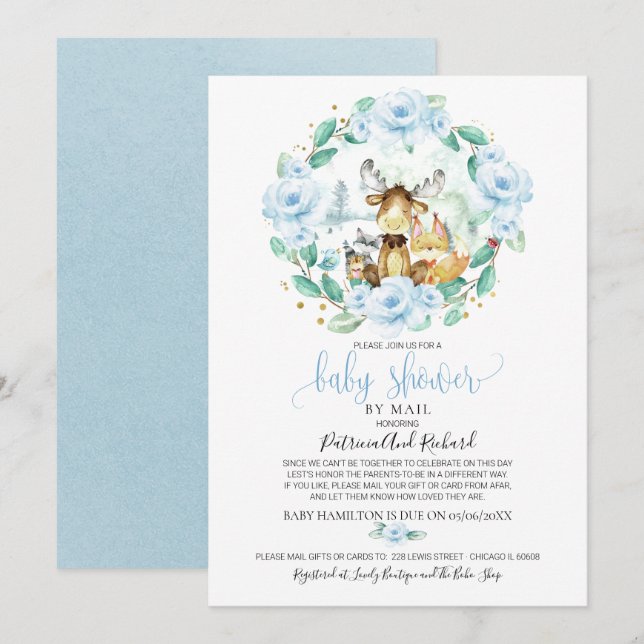 Invitation Baby shower Floral Boisé Migné Par Mail (Devant / Derrière)