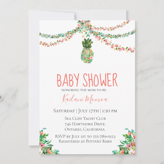 Invitation Baby shower floral botanique d'ananas (Devant)