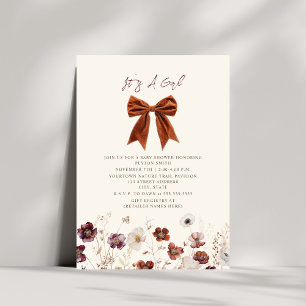 Invitation Baby shower floral Bow Girl automne