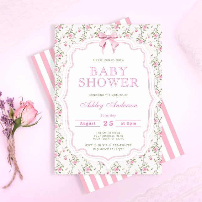 Invitation Baby shower Floral Bow rose (Créateur téléchargé)
