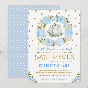 Invitation Baby shower Floral Boy Citrouille Blue Gold