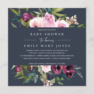 INVITATION BABY SHOWER FLORAL BURGUNDY DE MARINE
