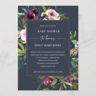 INVITATION BABY SHOWER FLORAL BURGUNDY DE MARINE