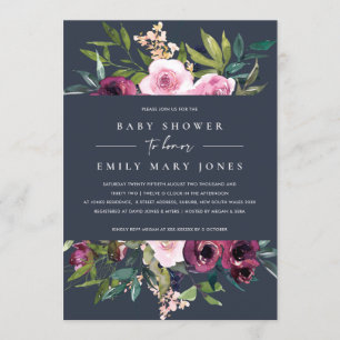 INVITATION BABY SHOWER FLORAL BURGUNDY DE MARINE