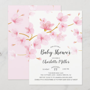 Invitation Baby shower floral cerise en fleurs