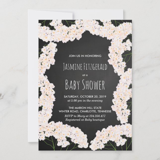Invitation Baby shower floral Chalkboard pour bébé (Devant)