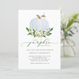 Invitation Baby shower Floral Citrouille bleu Aquarelle