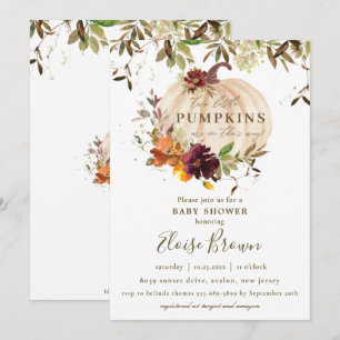 Invitation Baby shower Floral citrouille Bourgogne Orange Twi