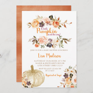 Invitation Baby shower floral Citrouille rustique