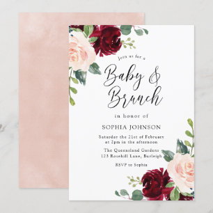 Invitation Baby shower floral clair bébé et brunch