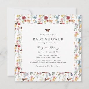 Invitation Baby shower floral coloré