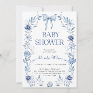 Invitation  Baby shower floral Coquillage Bleu 