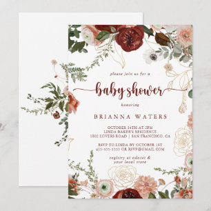 Invitation Baby shower Floral couleur or rustique