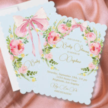 Baby shower Floral Crest Regency Bow rose Bleu