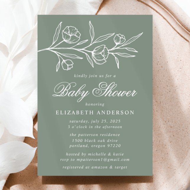 Invitation Baby shower floral croisé vert Sage (Créateur téléchargé)