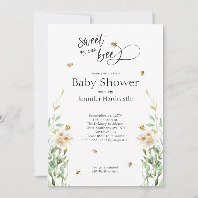 Invitation Baby shower Floral D'Aquarelle (Devant)