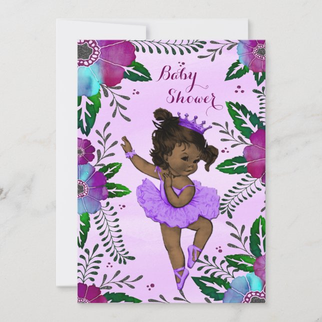 Invitation Baby shower floral d'aquarelle de ballerine (Devant)
