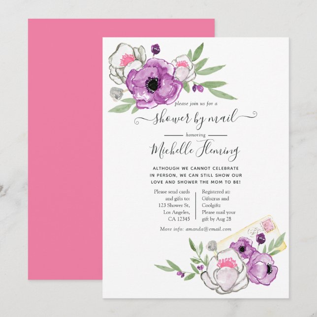 Invitation Baby shower floral d'aquarelle de printemps par co (Devant / Derrière)