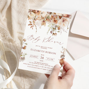 Invitation Baby shower floral d'aquarelle neutre