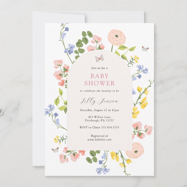 Invitation Baby shower floral d'aquarelle romantique (Devant)