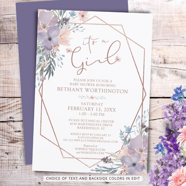 Invitation Baby shower Floral d'aquarelle violette (Créateur téléchargé)