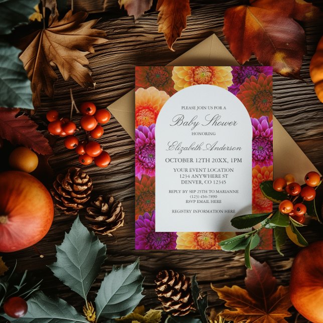 Invitation Baby shower Floral d'automne de Dahlia (Créateur téléchargé)